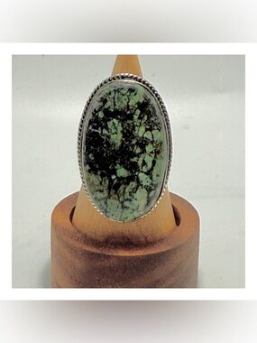 Vintage African Turquoise Ring in Sterling Silver Setting, Large Boho Oval, 7.5